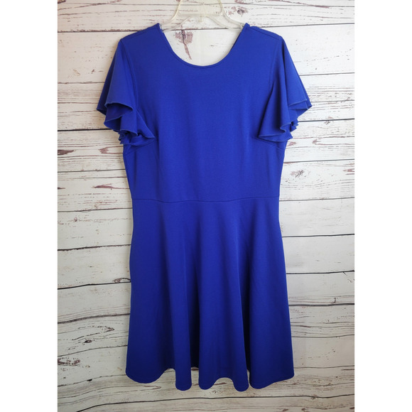 Helyo Fashion Midi A-Line Dress Blue Flutter Sleeve Elegant Women's Size 2XL - Picture 1 of 11